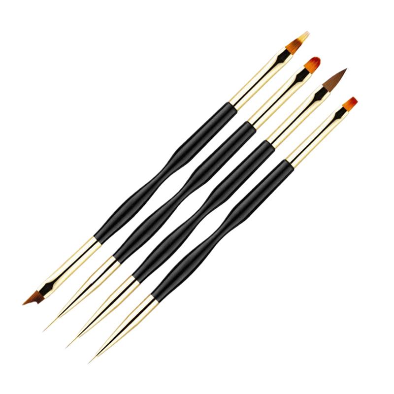 4Pcs Dual-ended Nail Brush Acrylic Nail Art Brushes Professional Gel Nail Polish Liner Flower Painting Drawing Manicure Tools