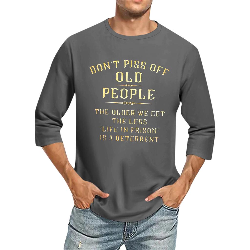 Мужской топ с принтом букв и рукавами три четверти, летом свободный.