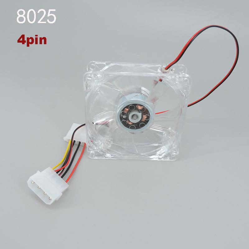 8025 Green Red Bule White Four color 4pin LED PC Computer Case Brushless Cooling Fan 80*80*25mm DC 12V 3pin to 4Pin Cooler