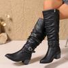 Fashion Women's Fashion Chunky Single Boots Winter Season New Pointed Head Side Zipper Rivets Non-slip High Boots
