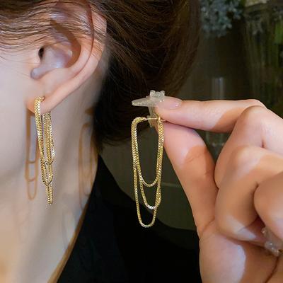 Серьги-цепочки серебристого цвета, многослойные, с длинной кисточкой, пирсинг, тренд, медные серьги-капли, женские аксессуары для ушей, подарки