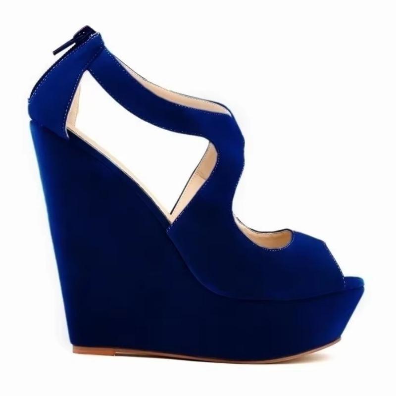 Новые женские босоножки, элегантные женские босоножки на платформе с ремешком на щиколотке, сексуальные босоножки с открытым носком, бархатные туфли на высоком каблуке, свадебные туфли на танкетке, большие размеры