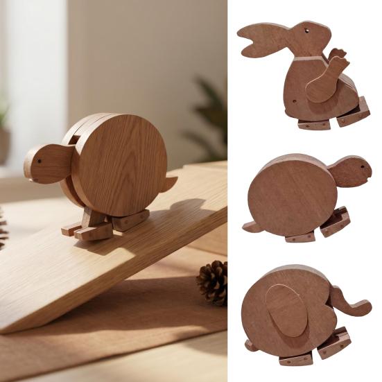 Handmade Walking Wooden Animal Figurine Educational Rabbit Elephant Turtle Statue Funny