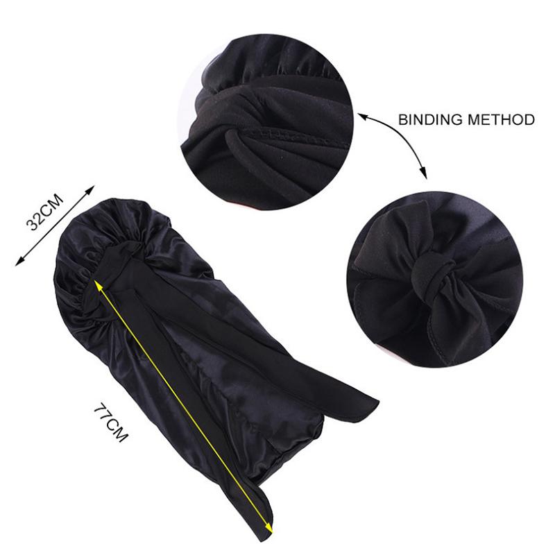 Women Long Oversized Elastic Satin Bonnet Sleeping Cap With Ribbon Breathable Sleeping Cap Turban Sleep Headwear Bandanas