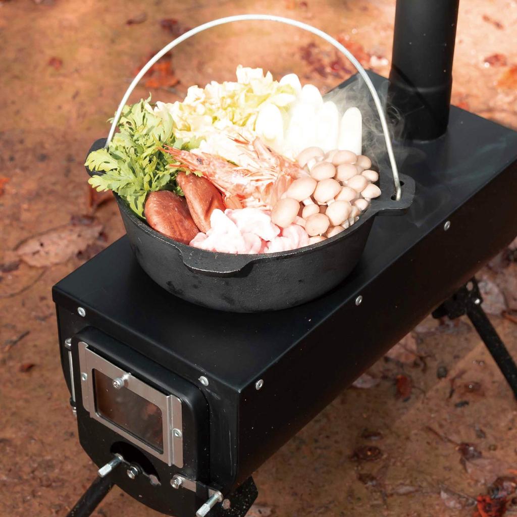 BUNDOK Makisto Дровяная печь Дымоход Костер Простая сборка Кемпинг Жаропрочное стекло Окно Черный Маленький BD-501