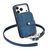 For iPhone 17 Pro PU Leather Phone Back Cover with Zipper Card Holder and Long Strap