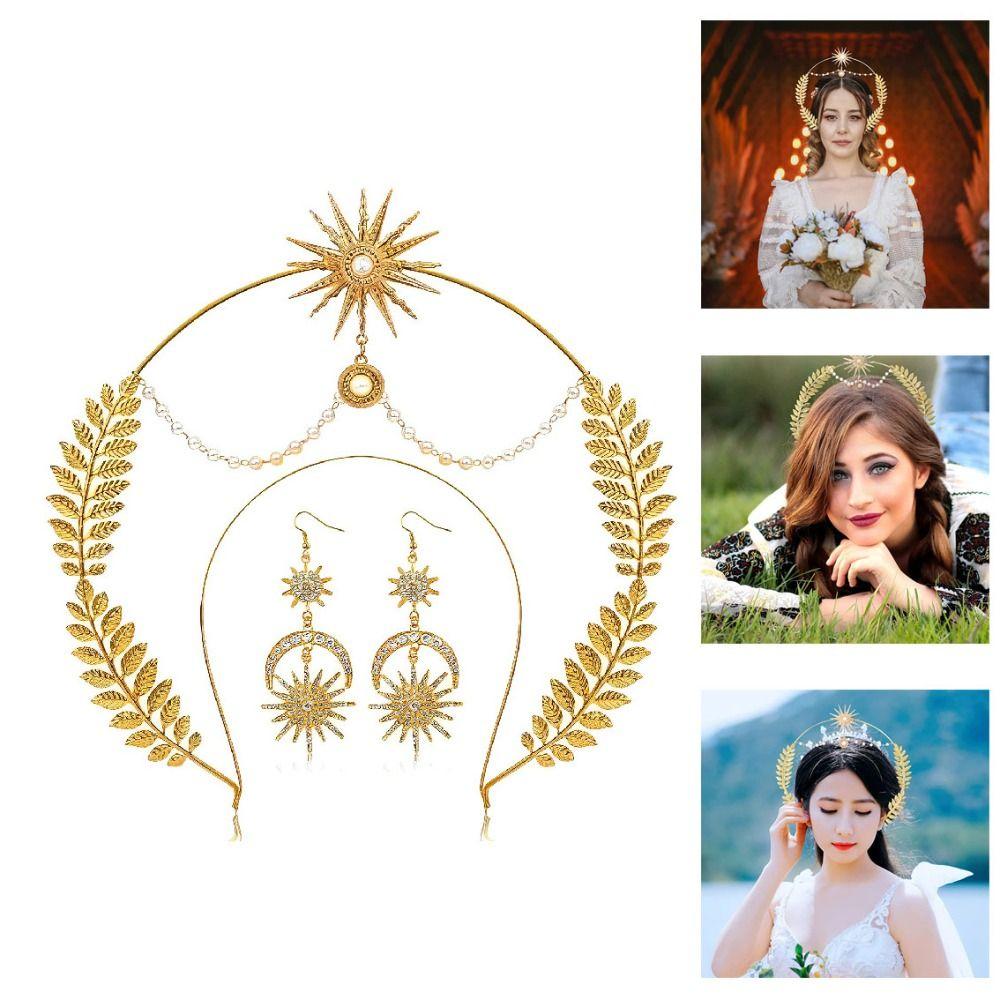 Alloy Halo Crown Earring Set Rhinestone Star Headband Elegant Bride Headpiece Hair Accessories