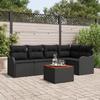 6-Piece Garden Sofa Set with Black Cushions Poly Rattan Acacia, 2-Seater Garden Sofa with Black Cushions 3347457