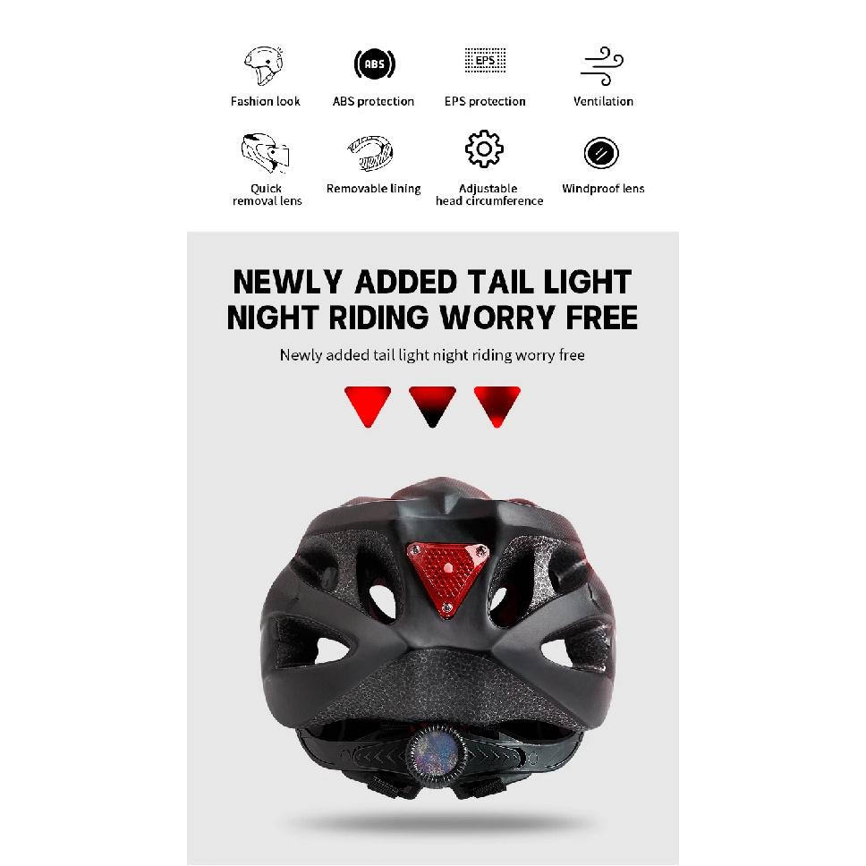 X-TIGER Magnetic Goggles Bicycle Helmet with LED Rear Light Ultralight Cycling Helmet Adult MTB Bike Helmet Fit 58-62cm