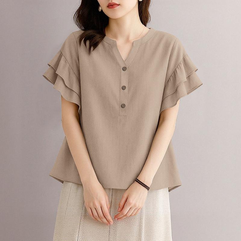 ZANZEA Женская летняя повседневная блузка с V-образным вырезом и коротким рукавом