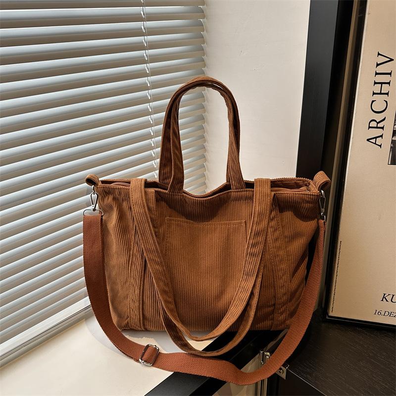 Flow Corduroy Large Capacity Tote Bag Women Commuter To Work Cloth Bag Students Class Shoulder Handbag Simple Messenger