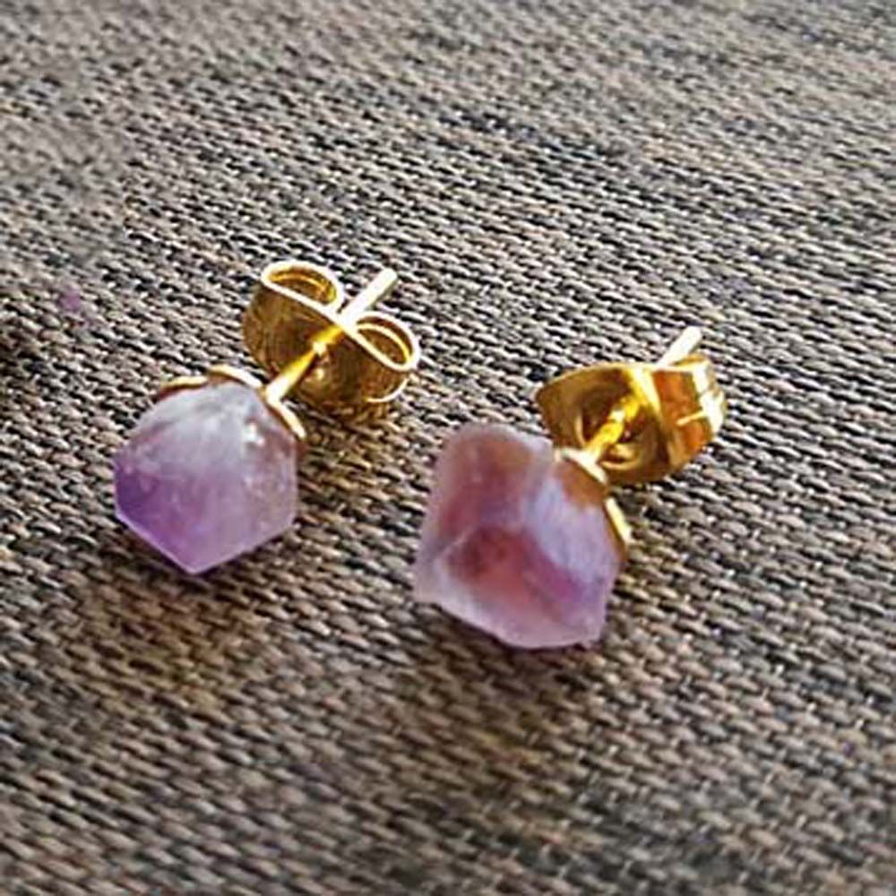 Rough Stone Purple Natural Amethyst Women Earrings Ear Studs Korean Style Amethyst Stud Earrings