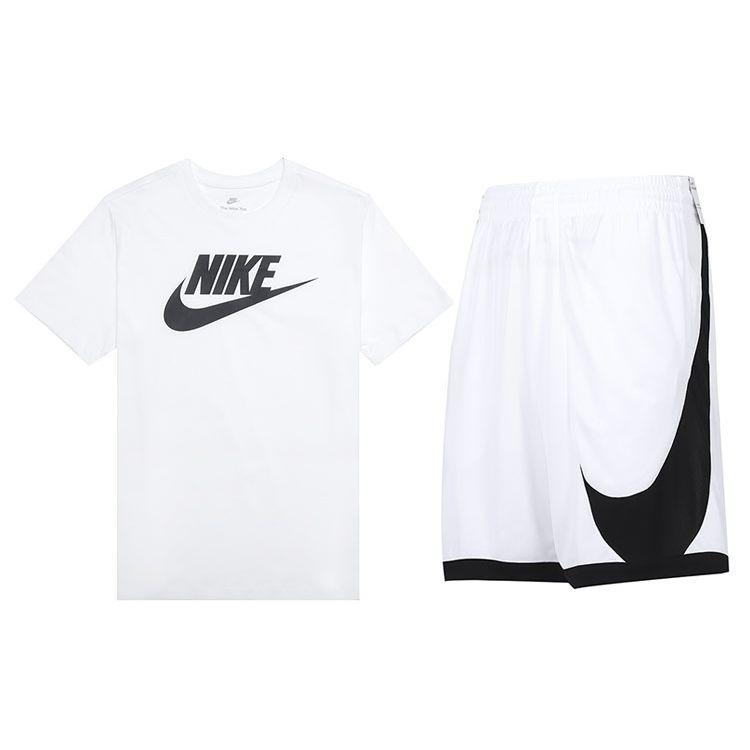 Nike Бег Тренировки Фитнес Спортивный Топ И Повседневные Шорты Комплект Мужской Активной Одежды Белый AR5005-101+DH6764-100