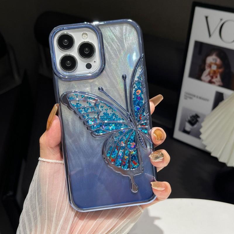 3D Sandflow Butterfly TPU Case IPhone 16 Pro Max 17 Series Gradient Electroplated Soft Cover Shockproof