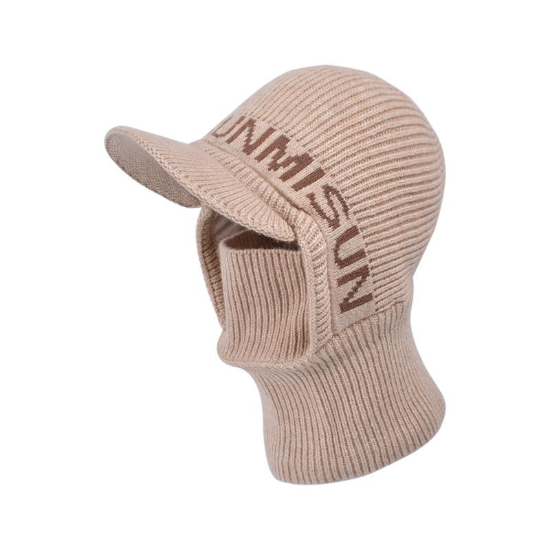 Winter Knitted Mask Scarf Integrated Hat Men's Duck Tongue Pullover Hat Riding Windproof Fleece Ear Protector Wool Hat