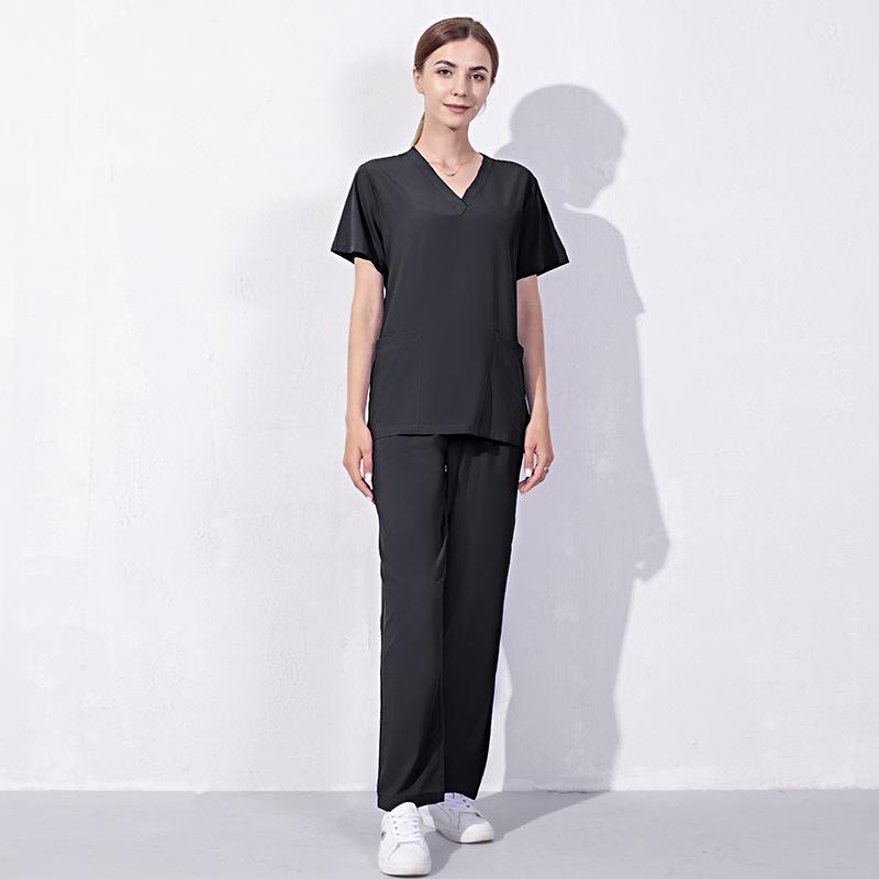 2 Pieces Outfits Women Nursing Working Tops+Loose Pants Nurse Suit Short Sleeve Quick Dry V-neck