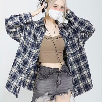 Женские клетчатые рубашки в ленивом стиле, свободная рубашка с длинными рукавами в стиле ретро, ​​женская весенне-осенняя корейская однобортная блузка