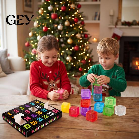 Educational Fidget Toys for Children 2026 Christmas Advent Calendar Squeeze Toy, 24-Day Ice Cube Countdown with Desktop Fidgets Focus TPR Stress