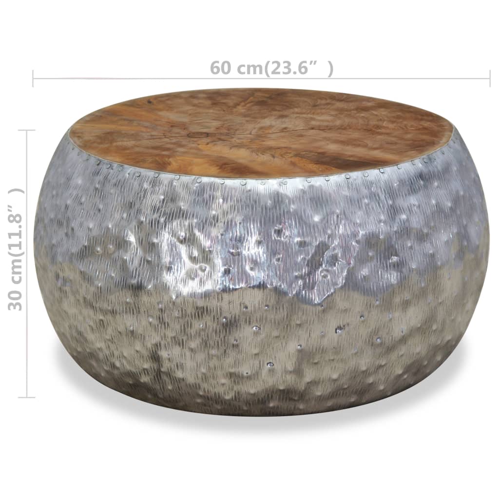 Aluminum and Teak Coffee Table 60 x 60 x 30 cm