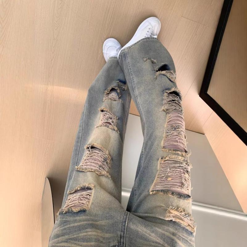Джинсы с потертостями и разрывами для женщин, новый стиль, высокая талия, стройнящие, повседневные длинные брюки