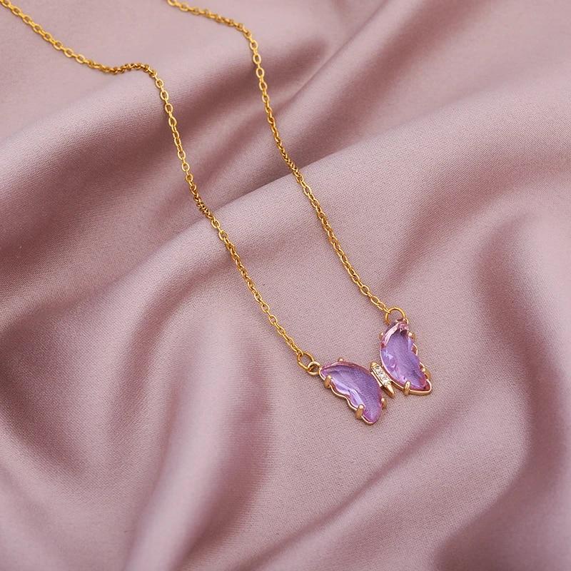 Ожерелья-колье из нержавеющей стали с бабочкой, женское 10 стилей, красочные прозрачные хрустальные подвески в виде бабочки, цепочка на ключицы, ювелирные изделия