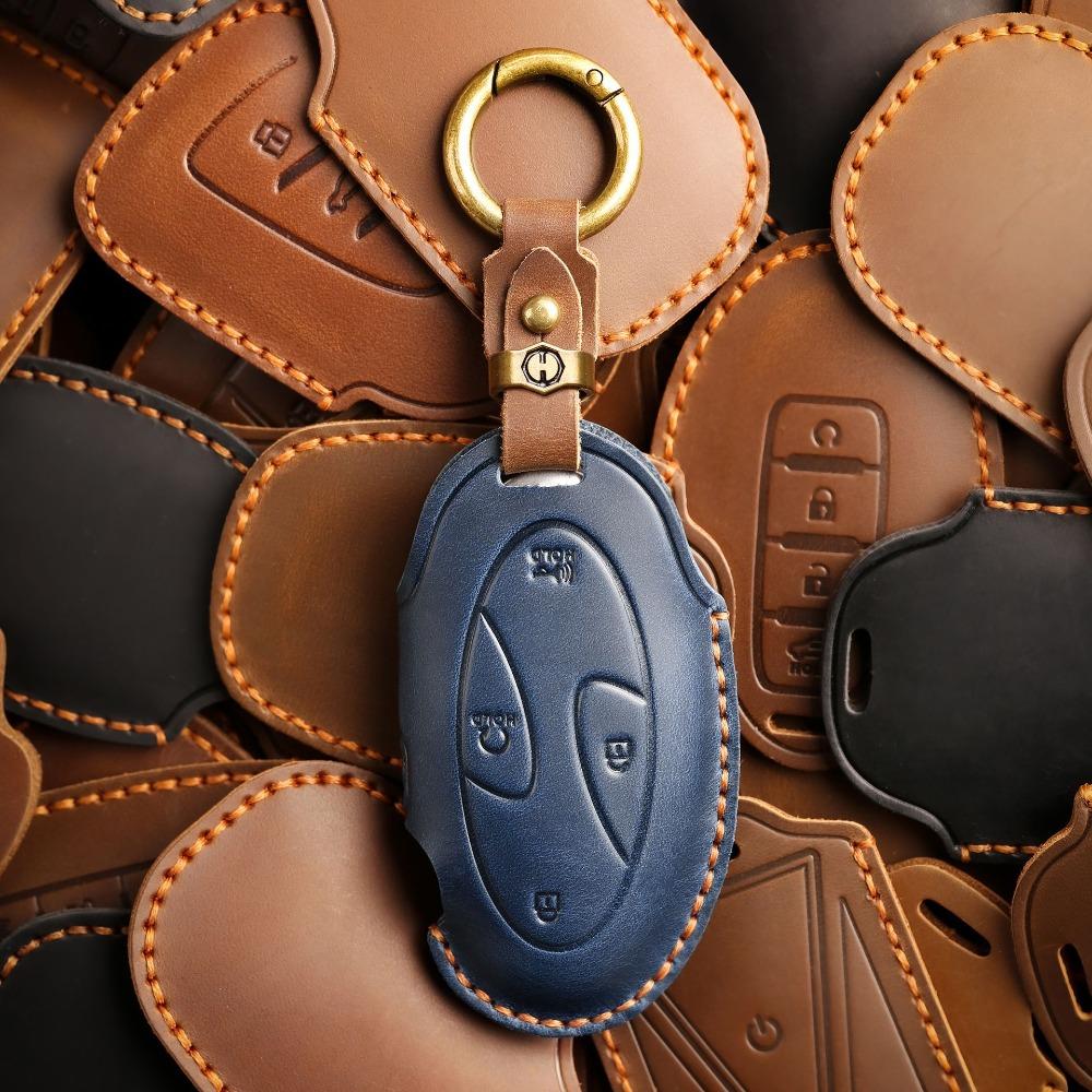 Vintage Leather Key Cover Handmade Premium Protection Case for Hyundai Car Keys Korea Style