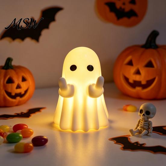 Cute Gothic Home Accents LED Middle Finger Ghost Halloween Night Light, Spooky Unique Gifts for Kids Statue Desktop Office Decor
