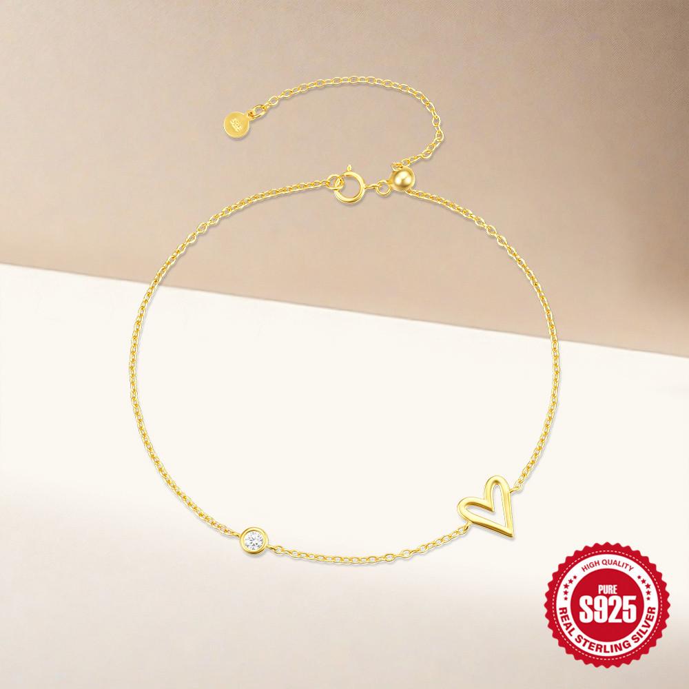 Stylish Simple S925 Sterling Silver Love Interval Diamond Set Simple Versatile Ladies Bracelet Bracelet