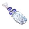 Black Rutile Quartz, Tanzanite 925 Sterling Silver Jewelry Pendant 2.5"  AH-3257
