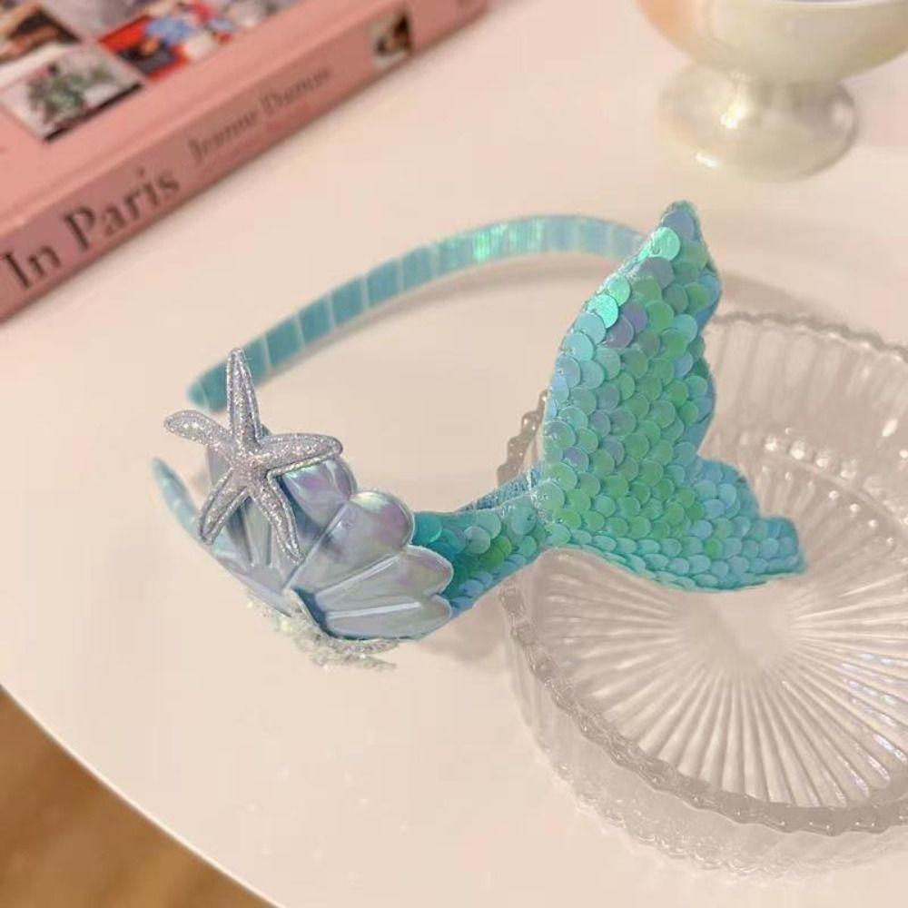 Princess Laser Sequin Hairband Cartoon Mermaid Headwear New Hair Hoop Wash Face