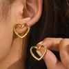 Stainless Steel Earrings Simple Fashion Three Colors Available Cutout Heart Design Earrings For Women Zircon Anniversary Gift