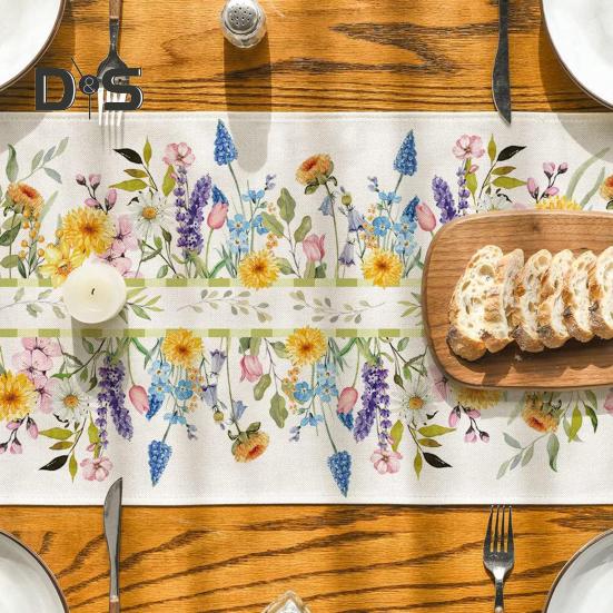 Весенняя дорожка на стол из цветочного льна, сезонные летние полевые цветы, украшение для кухни и столовой, декор для домашней вечеринки