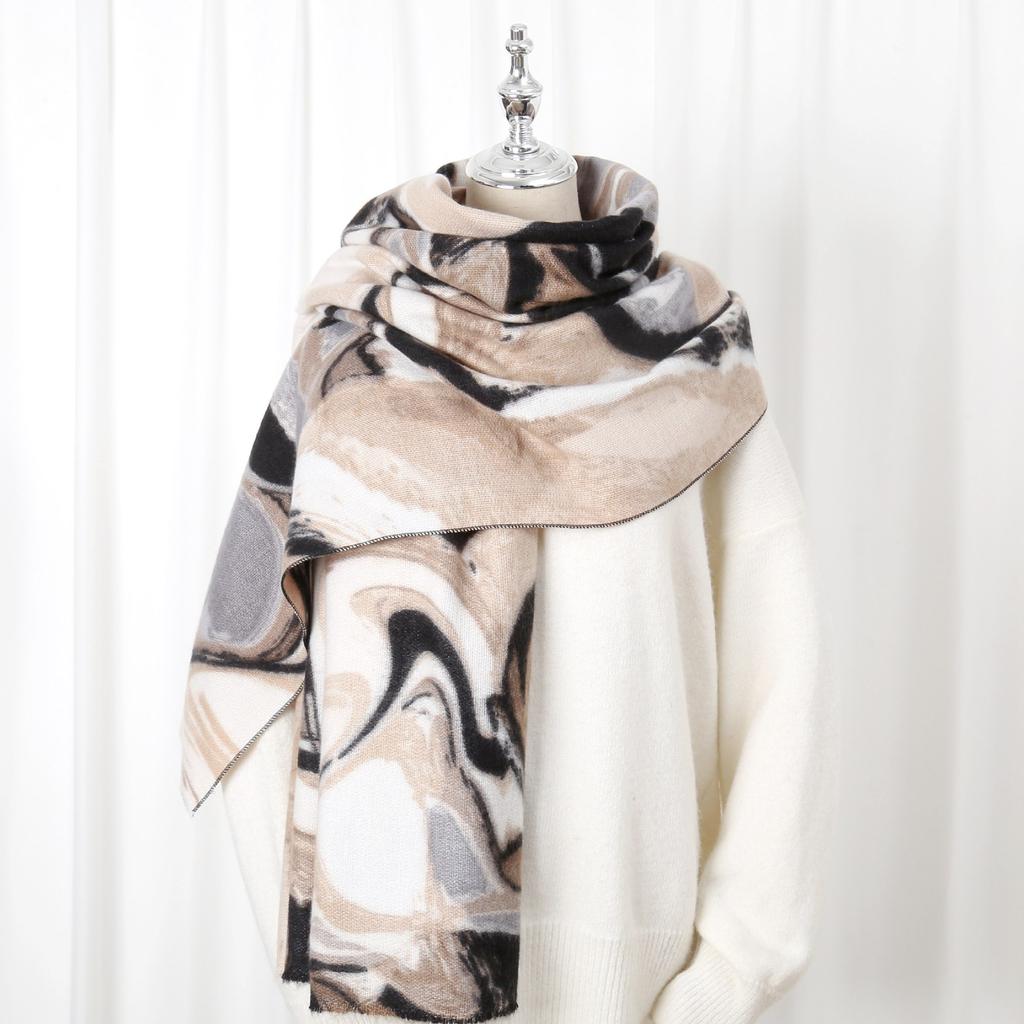 2024 Autumn/Winter New Printed Cashmere Like Long Scarf Shawl Women'S Warm Scarf Shawl Thickened With Velvet