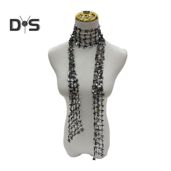 Women Scarf Shiny Sequin Flower Shape Hollow Design Scarf Glitter Embellished Thin Scarf Fashion Accessory