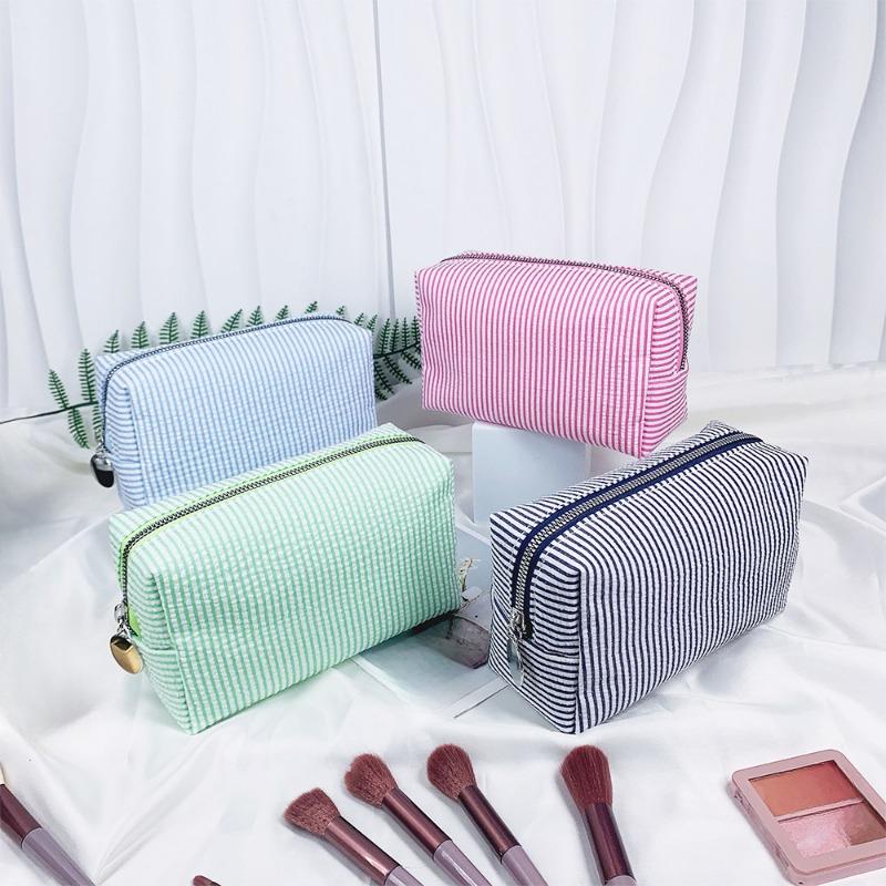 Портативная сумка для макияжа в полоску для женщин и девочек, ручная портативная косметичка для хранения, водонепроницаемый женский чехол для телефона