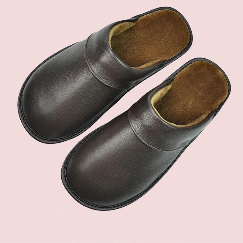 Зимние теплые роскошные домашние тапочки из коровьего спилка ручной работы для мужчин, мягкие, удобные, для спальни, для дома, на плоской подошве, для мужчин и женщин, теплые тапочки с подкладкой, обувь