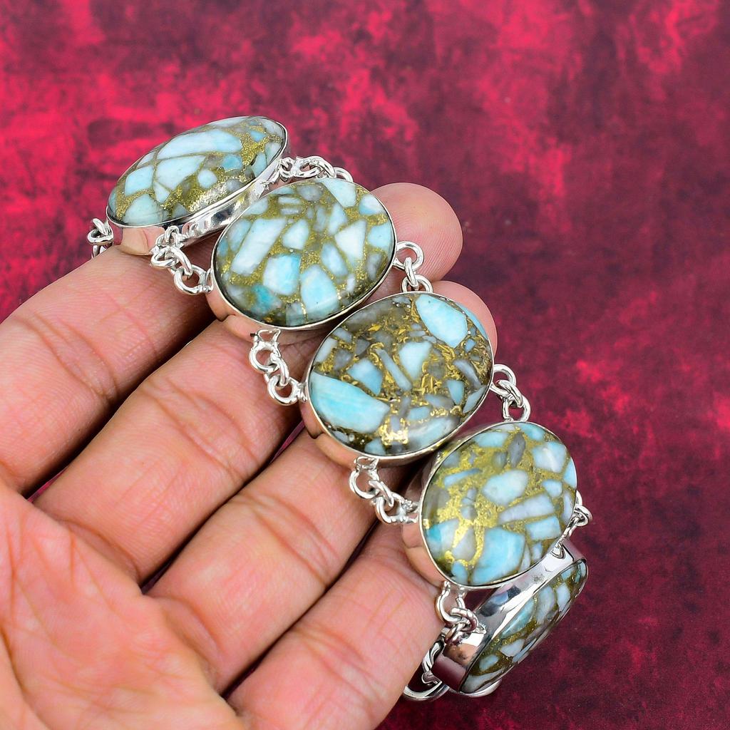 Медь Ларимар Ювелирные изделия ручной работы, Драгоценный камень 925 Твердые серебряные украшения, Великолепный браслет ручной работы Регулируемые настоящие ювелирные изделия для любви