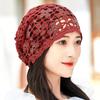 Women's Spring Summer Single Layer Thin Hollow Flower Rhinestone Headscarf Hat Breathable Lace Crochet Cap for Covering White Hair Slouchy Hat