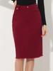 Allegra K Denim Skirt, Mini Skirt, Summer, High-Waisted, Elastic, Knee-Length, A-Line, Slimming, Casual, Women's, Dark Red, Size M