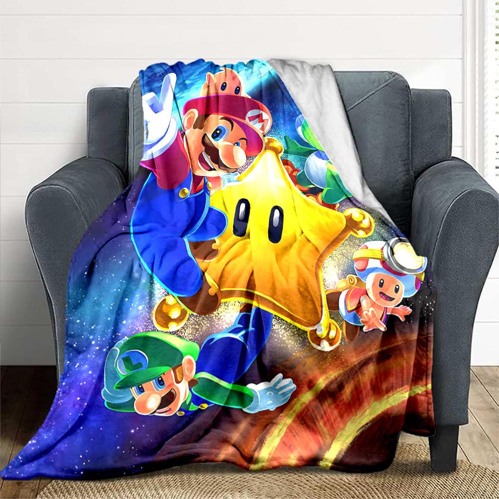 1pc Mario Galaxy Adventure Cozy Print Blanket Lightweight Warm Flannel Throw Blanket For Sofa, Bed, Living Room