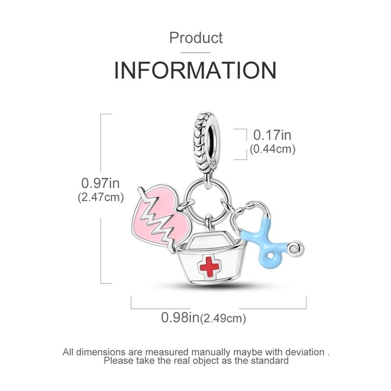 New In Medical Care Series-Medical Box Heart Charms Beads Fit 3Mm Original Bracelet Women Copper Fine Charms Jewelry Gifts