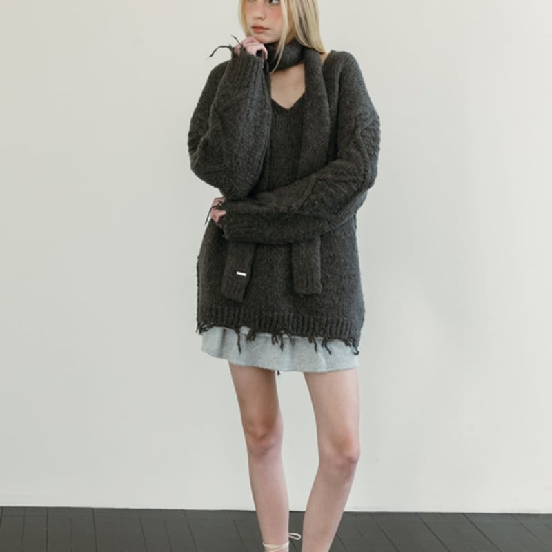 MOIFAIRE Wool KNIT MUFFLER / CHARCOAL