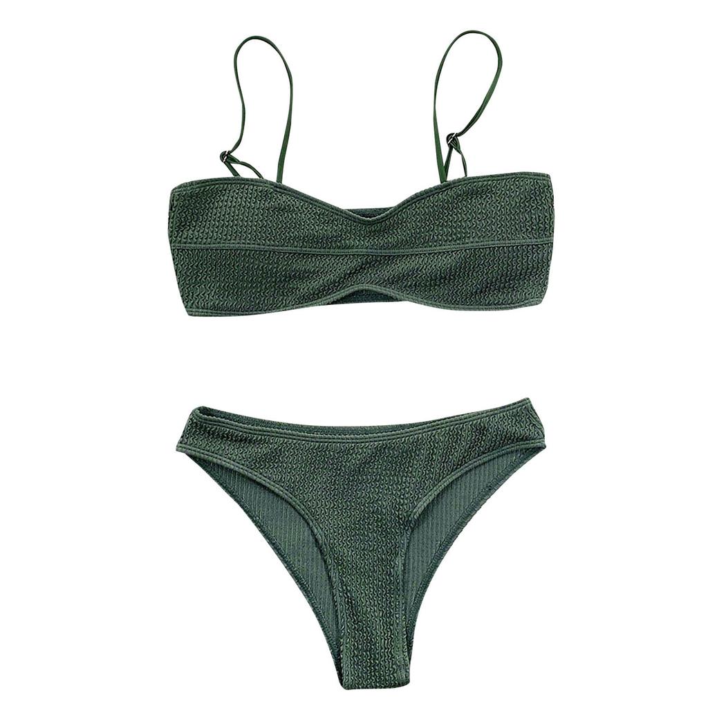 Ladies Sexy Fashion Solid Color Shirring Effect Bikini Split Two-piece Swimsuit