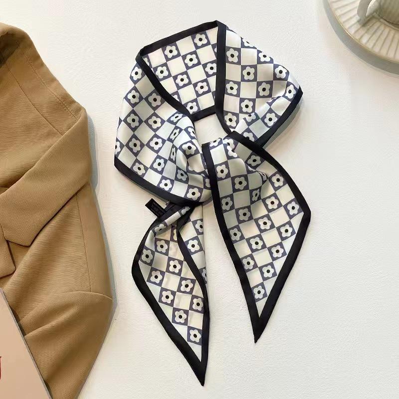 Маленький белый и нежно-зеленый шелковый шарф для женщин, тонкая лента, повязка на голову, резинка для волос, украшение для сумки, длинный