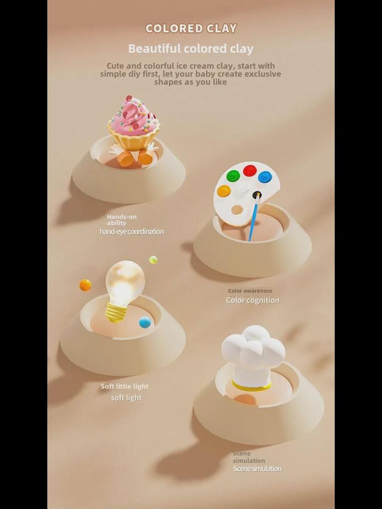 Детский набор для ролевых игр с мороженым и гамбургером из цветной глины - формы из нетоксичного пластилина.