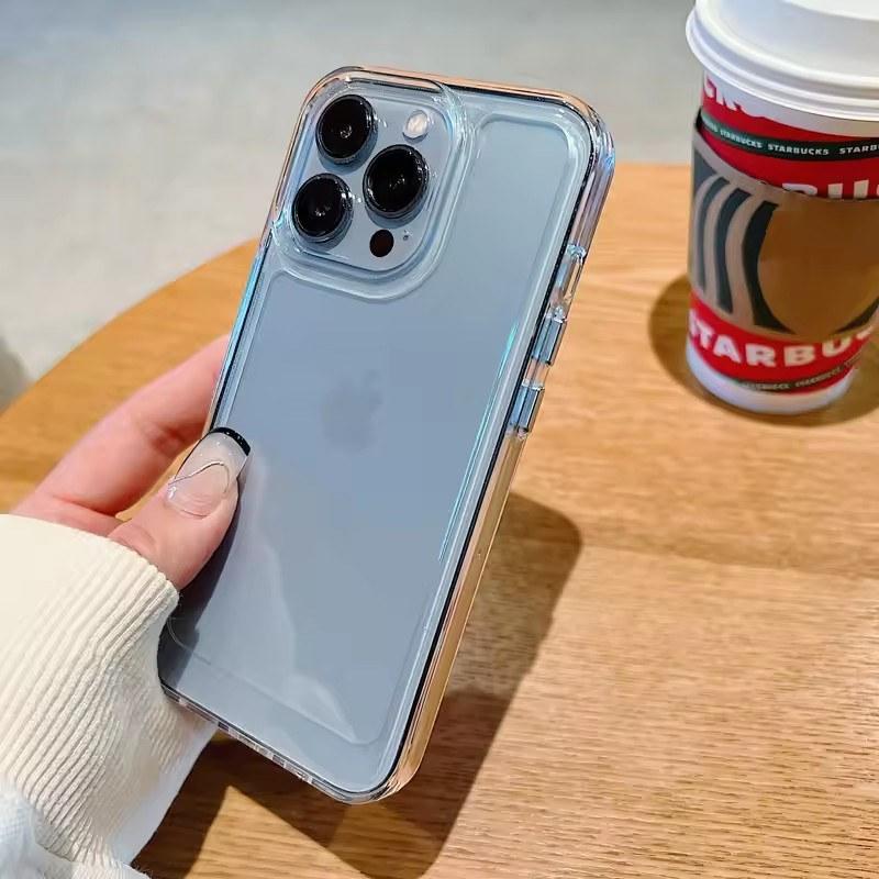 Чехол Simplicity для iPhone 16 15 14 13 12 11 Pro Max Plus, акриловый жесткий бампер, прозрачная задняя крышка с серебряной кнопкой