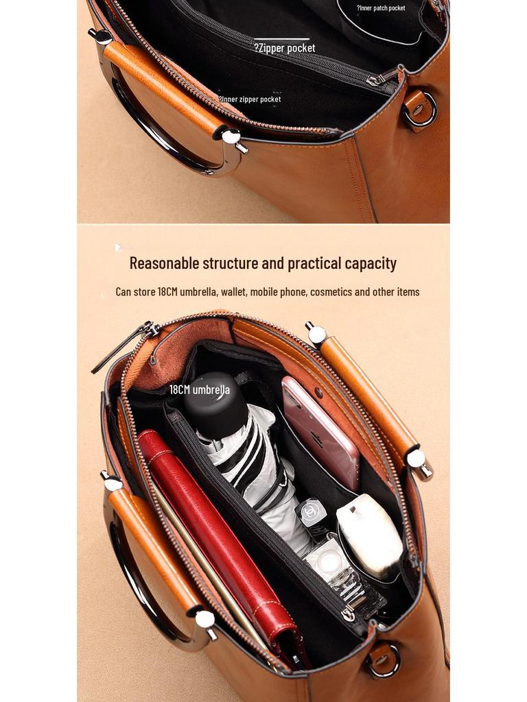 2024 Spring Women's Genuine Cowhide Handbags - Multifunctional, Large, Simple & Fashionable