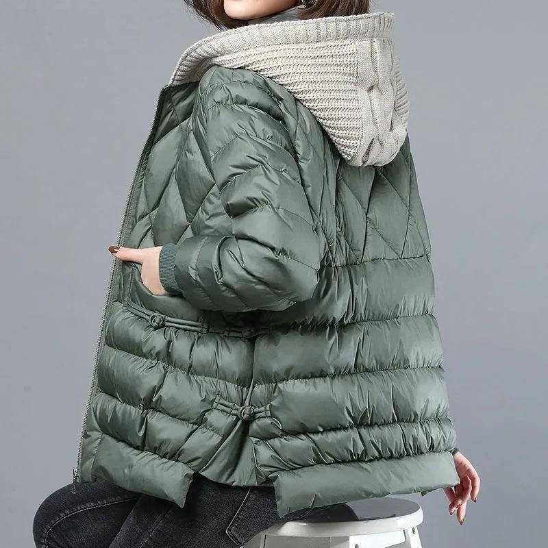 Корейские парки с капюшоном, угловатой сеткой, верхняя одежда, женская мода, хлопковое пальто с наполнителем, зимнее, женское, с длинными рукавами, пуховое хлопковое пальто