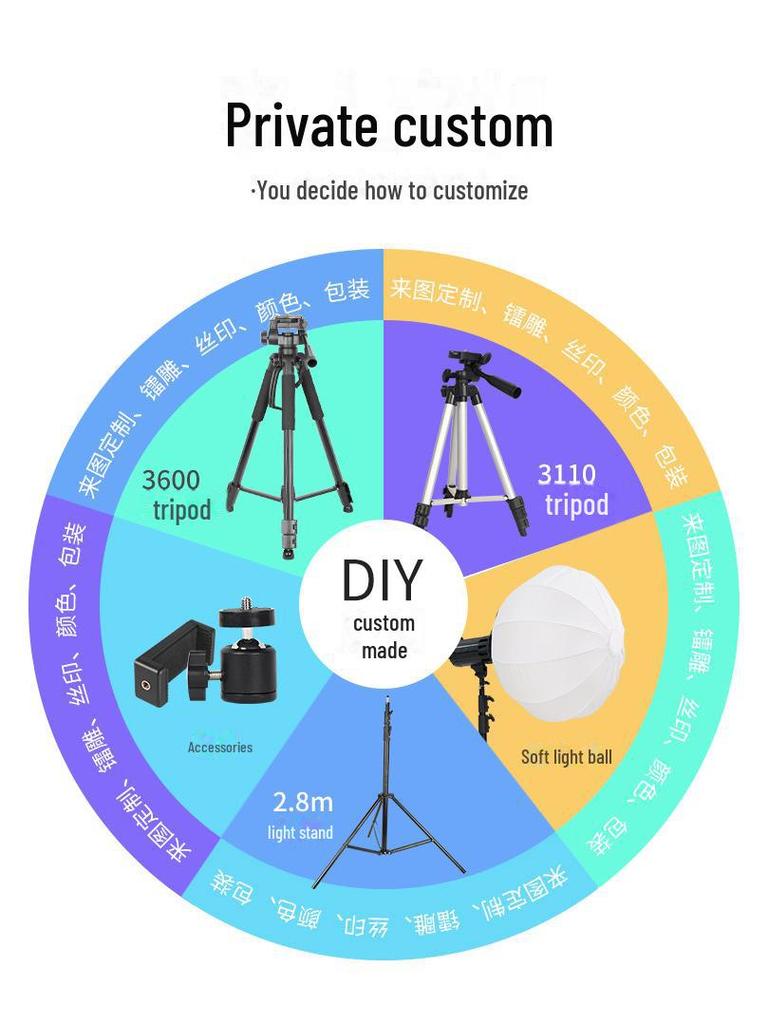 Черный штатив для прямой трансляции мобильного телефона высотой 1,1 м, телескоп с рыболовным фонарем и корпус из алюминиевого сплава.
