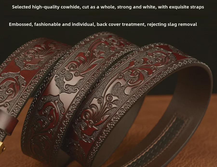 Men's Cross-Border Eagle Buckle Cowhide Belt - Personalized Carved Casual Jeans Accessory